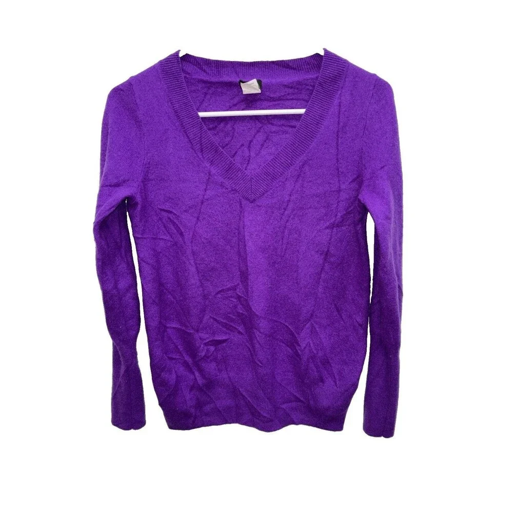 J.Crew Purple Cashmere V Neck Sweater Pullover Lightweight Long Sleeve M